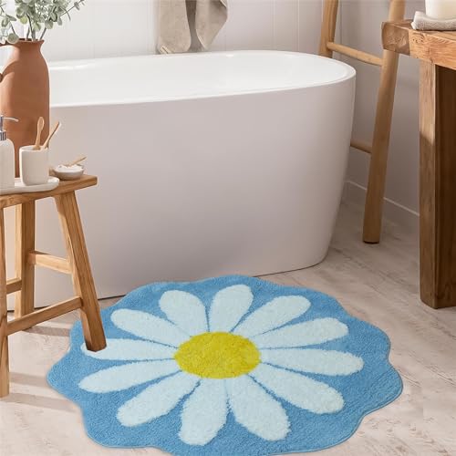 Tapete redondo en forma de flor Daisy 3.2 pies azul miniatura 4