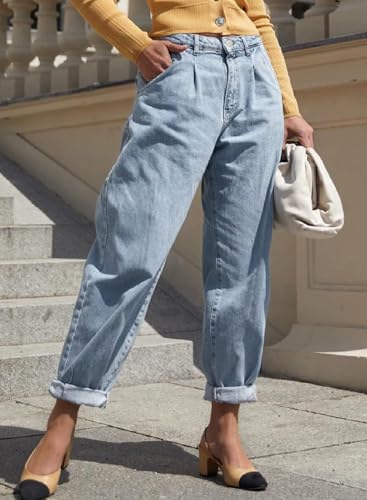 EVALESS Womens Baggy Jeans High Waisted Stretchy Boyfriend Barrel Denim Ankle Pants3