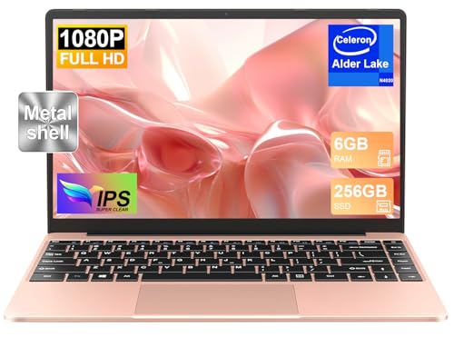 Ordinateur Portable 256Go SSD Soutien Extension 1TB Pc Portable 14 Pouces Celeron N4020 Pas Cher FHD 1080 Laptop avec 5G WiFi BT4.2 inclut Souris sans Fil&AZERTY Clavier Couverture-Or