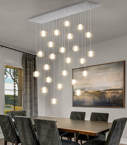 Image of 24-Lights Modern Rectangular Crystal Chandelier LED Raindrop Ceiling Pendant Light Crystal Lighting Fixture for Living Room Hotel Staircase Hallway Foyer Entryway Bedroom Silver