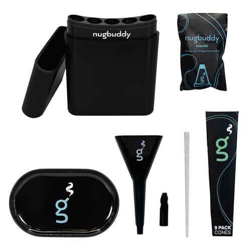 Nugbuddy Cone Loader Kit | 6pc Cigarette Accessories | Holder Tray Filler Packer Tip Paper | for Tobacco Use Only