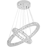 UISEBRT 48W LED Lámpara colgante Crystal 2 anillos Lámpara de techo LED moderna Comedor Dormitorio Sala de estar, Blanco frío [Clase de eficiencia energética A+++]