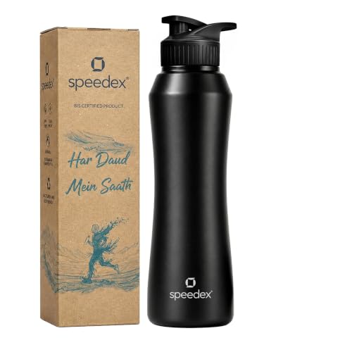 Image of Speedex Stainless Steel Water Bottle 1 Ltr, Leak Proof Sipper Cap, BIS Approved 1000 ml Metal Bottle For Daily, Office, School, Gym, Travel Use for Men, Women, Kids, Adults, Black, Set of 1