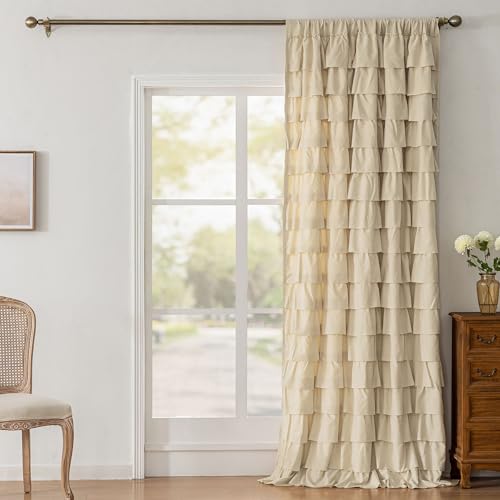 Beige Ruffle Curtain 95 Inch length 1 Panel Farmhouse Shabby