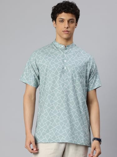 Image of Majestic Man Men Slim Fit Ethnic Motifs Cotton Printed Half Sleeve Short Kurta