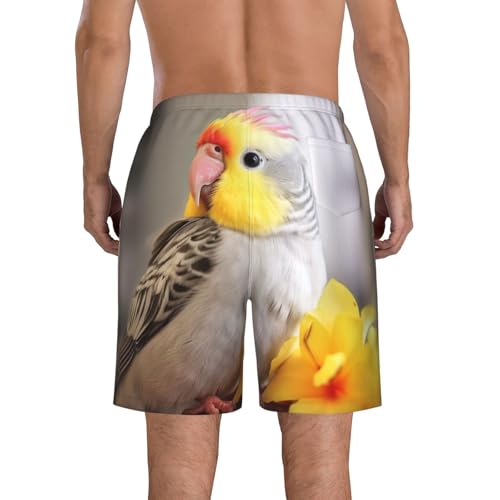 Cute Cockatiel Men's Swim Trunks Quick Dry Board Shorts with Pockets Casual Drawstring Beach Shorts3