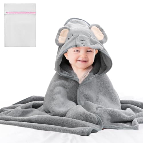 Soleeya Accappatoio Neonato Elefante Grigio 0-3 Mesi + Borsa per Bucato, Asciugamano con Cappuccio Neonato Antistatico Asciugamano Neonato Bagnetto Morbido e Super Assorbente
