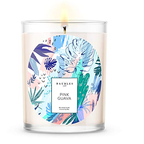Baubles Pink Guava Scented Premium Candle and Jewelry with Surprise Ring Inside | 18 oz Large Candle | Made in USA | Parrafin Free | Size 08