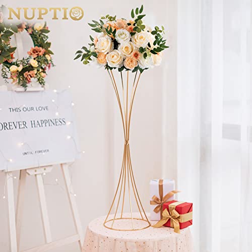 NUPTIO 10 Pcs Gold Centerpieces for Table Wedding, 31.1in Tall Metal Trumpet Vase, Road Lead for Wedding Party Dinner Centerpiece, Flower Stand for Christmas Anniversary Birthday Home Decoration