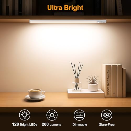 Gritin 37.5cm Unterbauleuchte Küche LED Schrankbeleuchtung, Superhell, 3 Farbe & 5 Helligkeit, 4 Modi, Bewegungsmelder, Aufladbar 2500mAh Akku, Stark Magnet Schranklicht, 2 Stück -Silber