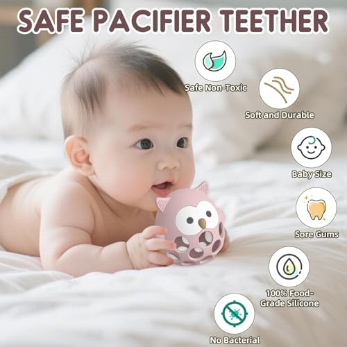 Image of Baby Teething Chick Toy, Upgraded Easy Grasp Silicone Teething Rattle Ball Toy for Babies Over 3 Months, 100% Food Grade, Gift for Infant Boys and Girls 0-6-12 Months (Pink.)