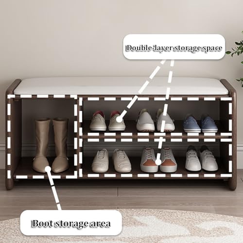 LIGUIEN Zapatero Banco Entrada Recibidor, Banqueta Dormitorio, Banco Con Almacenaje, Marco de Madera Maciza para Bancos de Centros Comerciales(Beige,80cm/31.5") - imagen 2