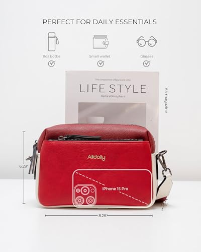 Image of Alldaily Small Triple Zip Crossbody Purse for Women, Vegan Leather Phone Bag with Wide Shoulder Strap