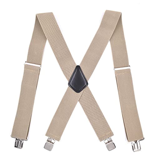 SOYNIA Tirantes Suspender Correa De Adulto para Hombre con Correa Extendida Ensanchada De 4 Clips De Color Caqui