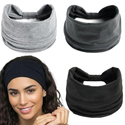 Image of XFYT Pack of 3 Workout Sports Super Soft Hairbands | Wide Fabric Sweat Absorbent Stylish Gym Exercise Running Headbands for Men and Women (Pack of 3)
