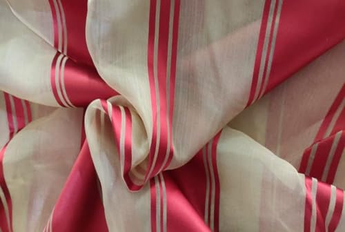 Tissu 100 % soie organza à rayures rouges coupon au mètre pour voilage couture