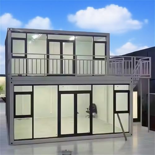 Pequeña casa prefabricada portátil de 2 pisos, contenedor modular plegable expandible con 1-3 dormitorios, baño, cocina, casa prefabricada con marco de acero duradero para sala de estar, oficina o