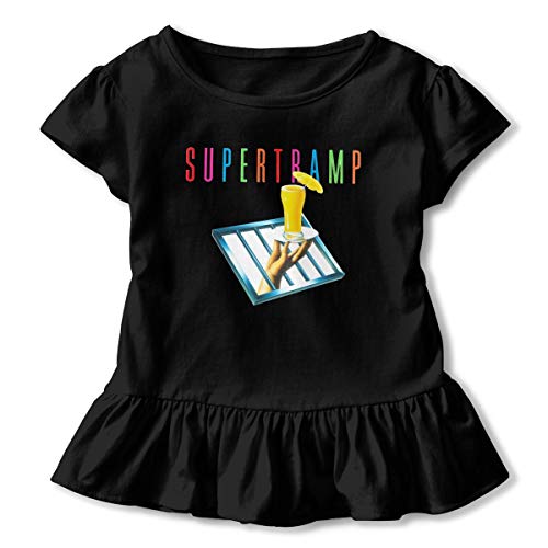 Supertramp Round Neck Short Sleeve Ruffle Hem Tops T-Shirt Baby Girls Cotton Tee Graphic Tee Black