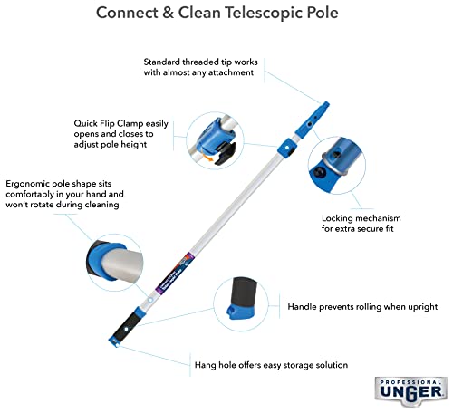 Image of Unger Professional Connect & Clean 3'-6' Aluminum Telescopic Extension Pole with Locking Cone & Quick-Flip Clamp - Compatible with Cleaning Tool Attachments, Window Cleaning & Dusting Tool (Pack of 2)