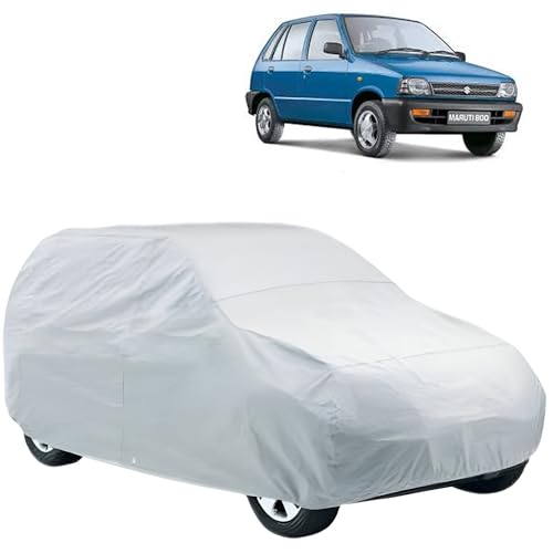 Image of Car Body Cover Compatible with Maruti Suzuki 800 |Model 2002|Water Resistant |Without Mirror Pocket|Triple Stitched Fully Elastic,All-Weather Protection Silver