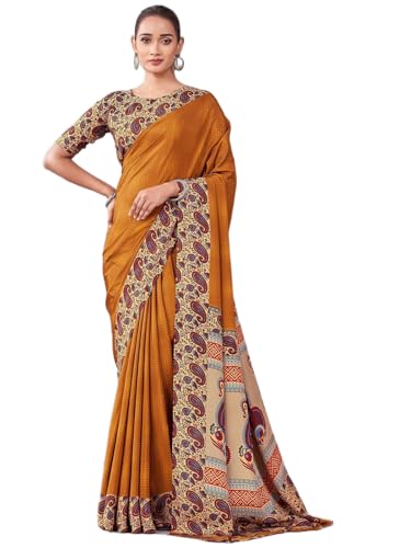 Image of Satrani Women's Crepe Printed Saree with Unstitched Blouse Piece