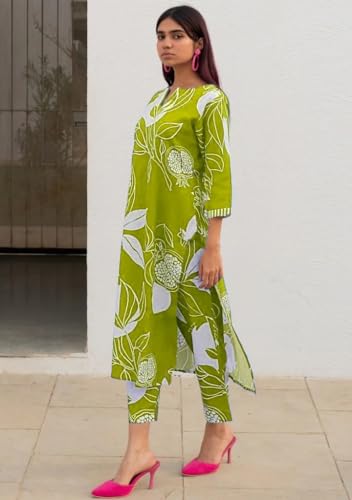 Image of GoSriKi Women's Cotton Blend Straight Printed Kurta with Pant