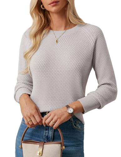 GRACE KARIN Women's Fall Knit Sweater Top, Long Sleeve Merino Wool Blend Pullover, Casual Crewneck Waffle Clothes 2025