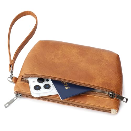 Image of Small Wristlet Wallets for Women, Zip Clutch Bag with Wristlet Pouch, 3-Zipper Original Design