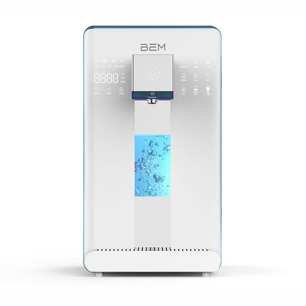 BEM IDA Wasserfilter & Wasserstoff-Ionisator, Direktanschluss, Umkehrosmose | Hydrogen durch Elektrolyse, UV-Desinfektion, Temperaturwahl 10–100°C, Touch-Bedienung, Tischgerät