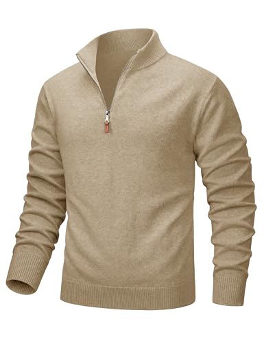 Image of MAGCOMSEN Men's Quarter Zip Pullover Lightweight Mock Neck Polo Sweater Long Sleeve Warm Fall Winter Pullover Sweaters