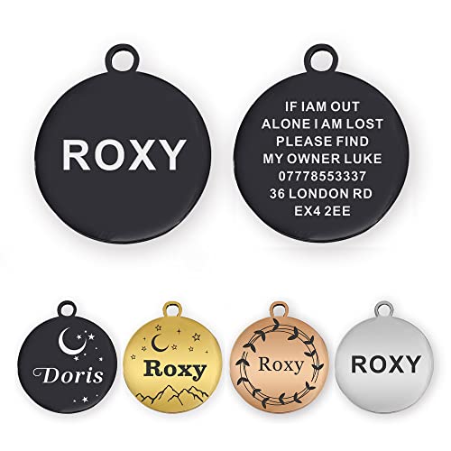 Stainless Steel Pet Id Tags Personalized Dog Tags Round Dog Id Tags Small Cat Tags Large Dog Collar Tags Custom Text Engraved On Both Sides(L Black) #TOP8