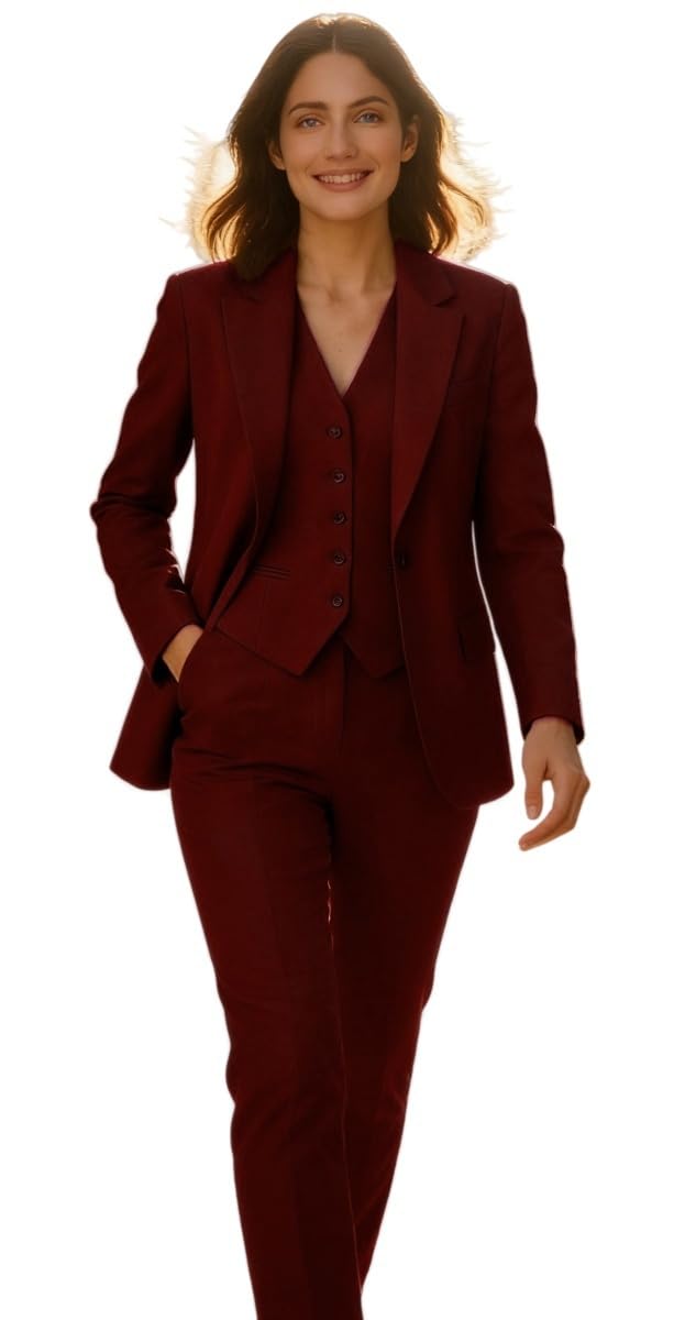 Womens Suit 3 PC Set Slim Fit Business Suit for Work Blazer Vest Pants Prom Tuxedos Casual Wear