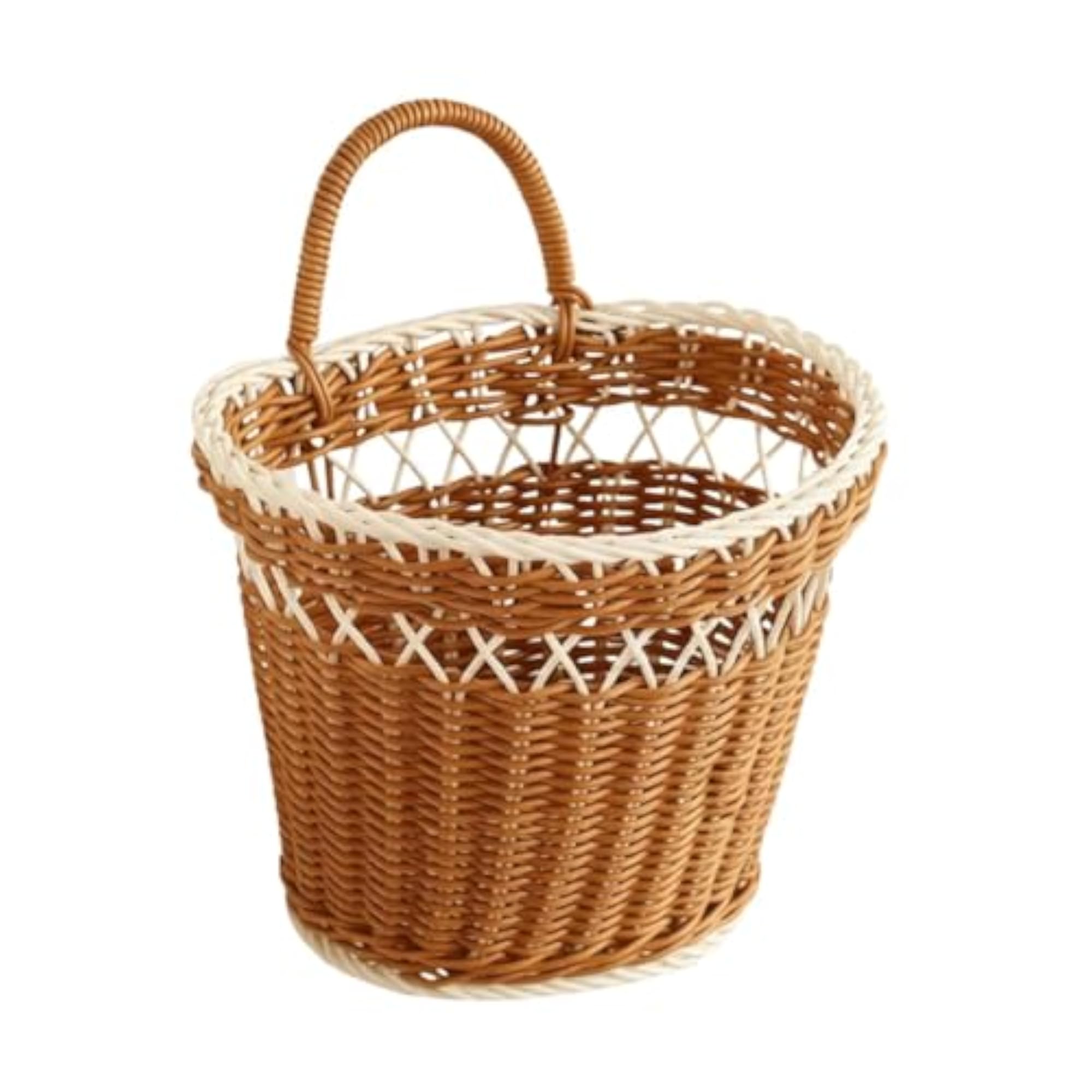 Wall Hanging Basket Decorative Storage Organizer for Laundry, Brown and White