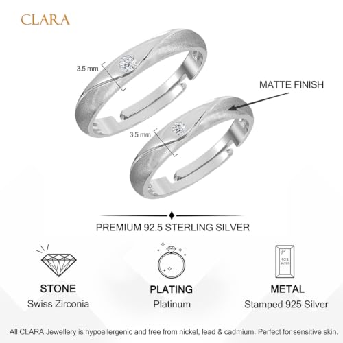 Image of Clara 925 Sterling Silver Adjustable Couple Ring for Men & Women