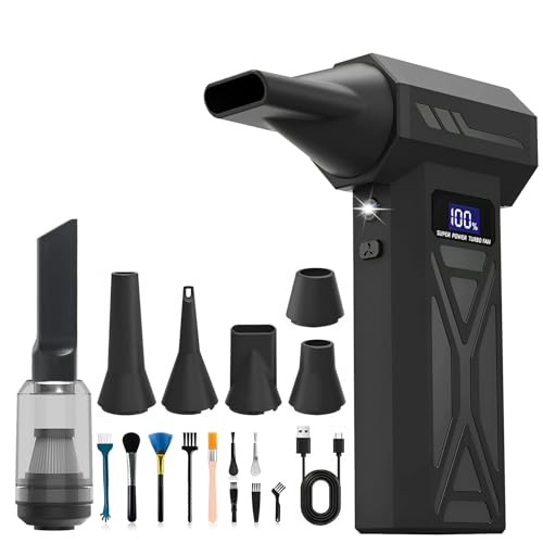 ONGNIUU Soplador de Polvo Eléctrico 150000 RPM, 4 Velocidades Aire Comprimido con Luz LED, Batería Recargable Portátil Air Duster para Limpieza de PC, Ordenador Portátil, Teclado, Coche y Sofás