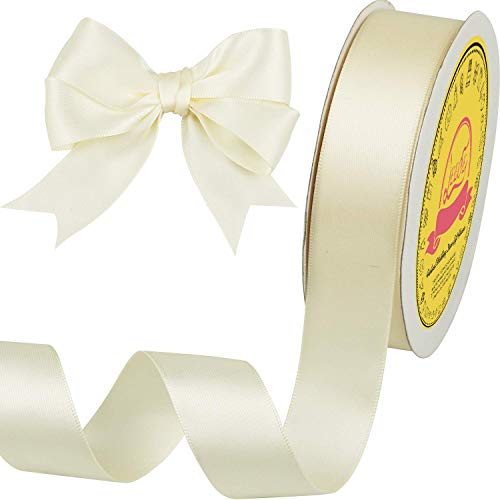 Image of Double Face Ivory Satin Ribbon 1 inch X 25 Yards Polyester Ivory Ribbon for Gift Wrapping Very Suitable for Weddings Party Hair Bow Invitation Decorations and More