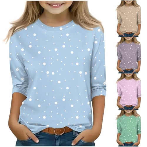 3/4 Sleeve Shirts for Teen Girls Cotton Crewneck T-Shirt Polka Dots Cute Summer Tops Kids Blouses Trendy Preppy Clothes3