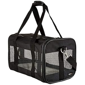 Amazon Basics Dog and Cat Carrier, Soft Sided Pet Travel Carrier for Cat and Dog, Black, Medium, 42 cm L x 24 cm W x 25 cm H