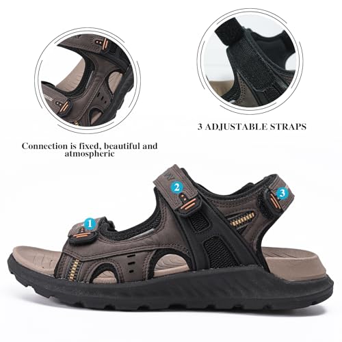 Image of Queday Mens Closed Toe Outdoor Hiking Sandals | Arch Support, 3 Adjustable Straps, Non-slip rubber outsole, Budget-friendly for beach, Daily, walking, fishing