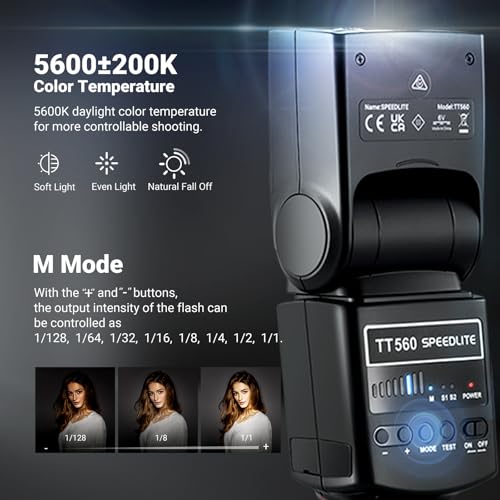 Image of NEEWER TT560 Camera Flash Speedlite Compatible with Canon Sony Nikon Panasonic Fuji DSLR with Universal Single Contact Hot Shoe Mount, Speedlight Compatible with Sony ZV1, NOT for ZV-1F, No TTL
