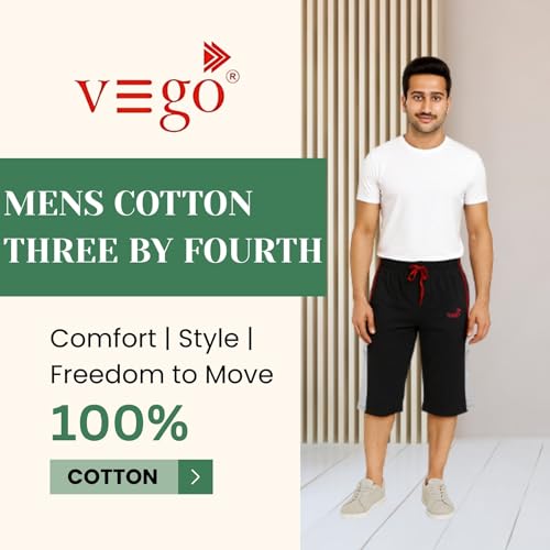 Image of VEGO Mens Cotton Three By Fourth, 3 /4, Capri, Three Quarter Grey Plus Size