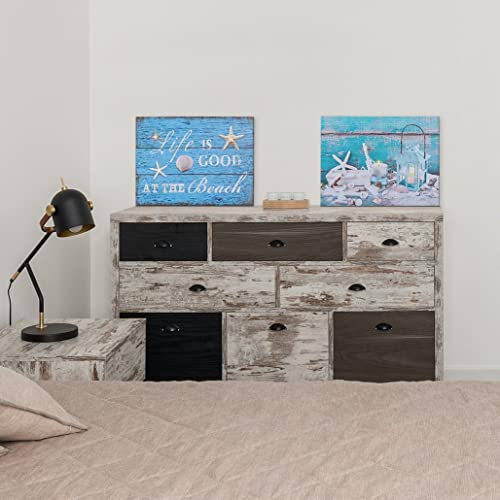 Soffee Design Led Candle Lantern Canvas Prints, Starfish & Seashell Summer Wall Art Painting Holidays Vintage Decor, Teal Nature Picture Canvas For Home Decor Ready To Hang #TOP2