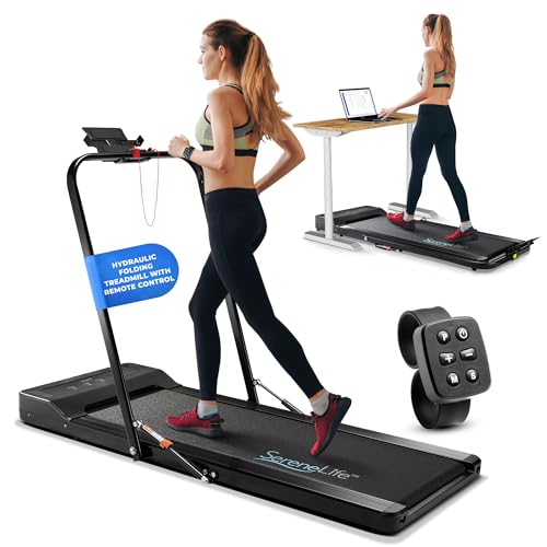 SereneLife Folding Treadmill Exercise Running Machine, Under Desk Storage, Electric Motorized with16 Pre-Set Program, Bluetooth Integration, Home Gym/Office, Walking or Jogging, 265lbs Capacity