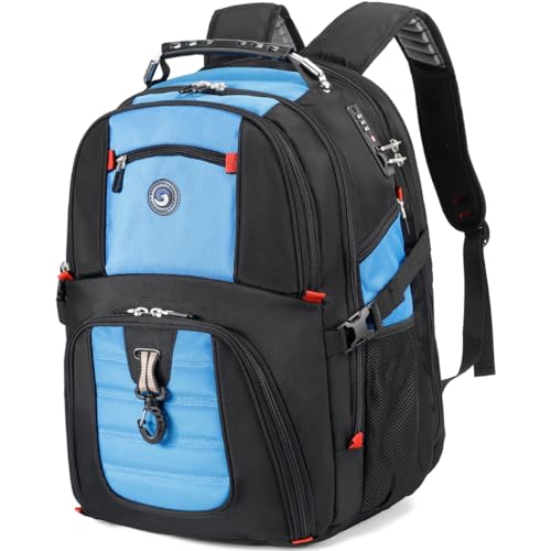 SHRRADOO Extra Large 50L Travel Laptop Backpack with combination lock, College Backpack Airline Approved Business Work Bag Fit 17 Inch Laptops for Men Women,Blue