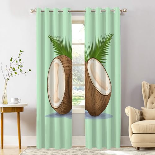 Shrahala Cortinas opacas de coco, con aislamiento térmico, con ojales, para sala de estar, dormitorio (2 paneles, 52 x 84 pulgadas)