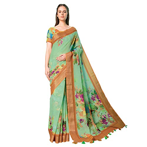 SP AURA Women's Linen Saree With Unstitched Blouse Piece