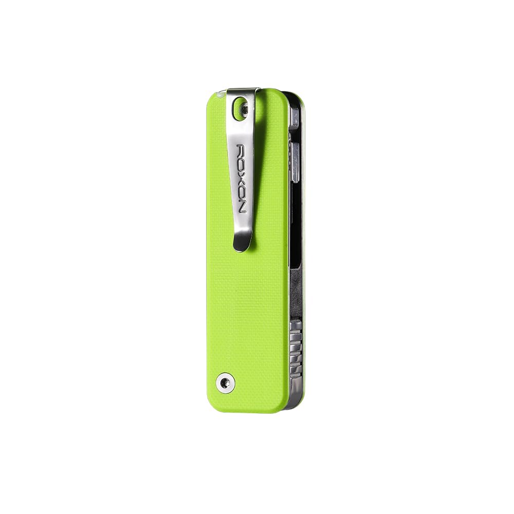ROXON Utensile tascabile modulare S503G Flex Companion (Verde neon) | Dotato di 8 strumenti essenziali preinstallati (portainserti da 1/4", lama in acciaio D2, cacciavite, sega, forbici, ecc.)