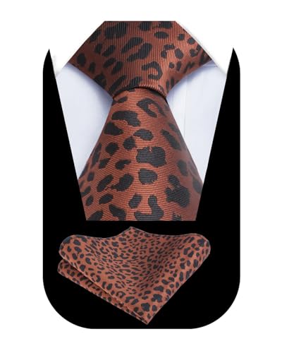 Image of Alizeal Men's Leopard Print Tie Set 3.15'' Necktie with Pocket Square Gift Box for Wedding and Fashion Occasions