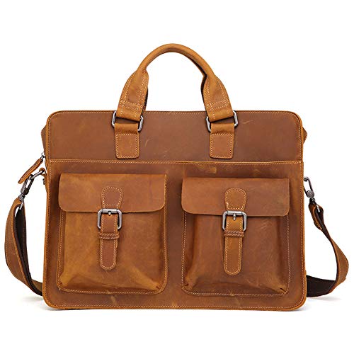 JBAG-one Herrenaktentasche, Crazy Horse Leder 15.6" Laptop-Tasche, Geschäftsschultertasche, Vintage-Handtasche,Braun