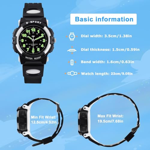 ckv kids watch for boys girls ages 5-12 waterproof time teacher easy to read analog sport outdoor children watches with soft band for kids